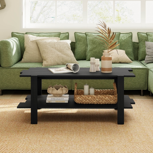 Costway 2-Tier Coffee Table Irregular Center Table with Open Storage Shelf Cocktail Table Walnut/Black/Brown/White