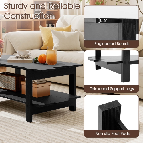 Costway 2-Tier Coffee Table Irregular Center Table with Open Storage Shelf Cocktail Table Walnut/Black/Brown/White