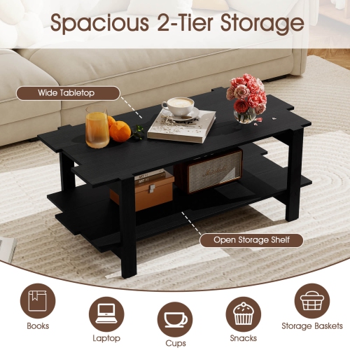 Costway 2-Tier Coffee Table Irregular Center Table with Open Storage Shelf Cocktail Table Walnut/Black/Brown/White