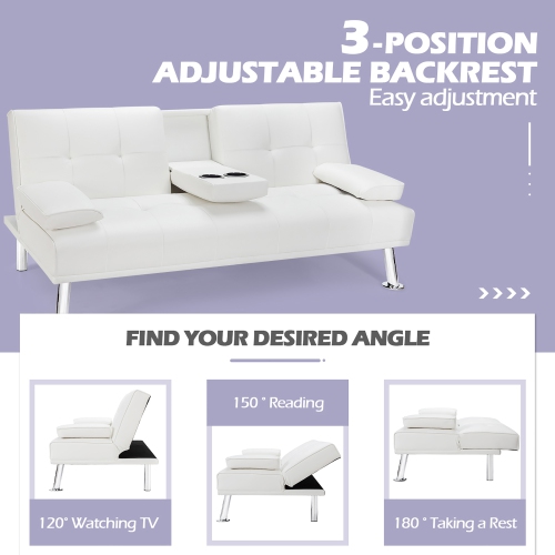 Costway Faux Leather Convertible Sectional Sofa Bed, Morden Folding Convertible Futon w/Cup Holders & Armrests Black, Multifunctional Upholstered