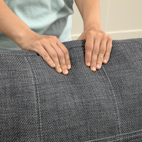 HOMCOM 3 Seater Sofa, 93" Modern Upholstered Linen-Look Couch with Deep Seat, Thick Padded and 2 Throw Pillows for Living Room, Bedroom, Home Office,