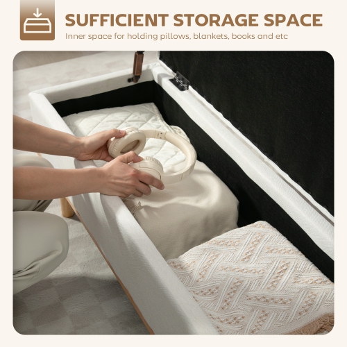 HOMCOM Storage Ottoman Bench, Foot Rest with Lift-Up Lid and Wood Legs, End of Bed Bench, Linen Storage Chest for Living Room, Bedroom, Entryway,