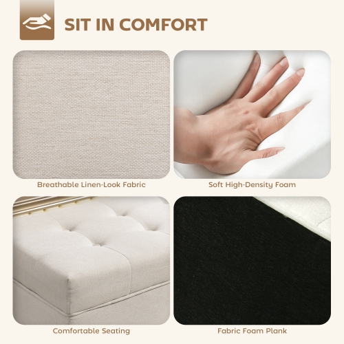 HOMCOM Storage Ottoman Bench, Foot Rest with Lift-Up Lid and Wood Legs, End of Bed Bench, Linen Storage Chest for Living Room, Bedroom, Entryway,