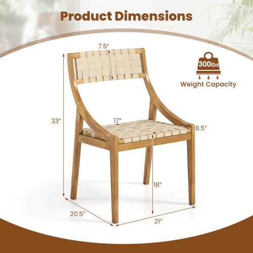 Costway 1/2/4 PCS Outdoor Dining Chair Teak Wood Armless Patio Chair with Webbing Seat & Backrest