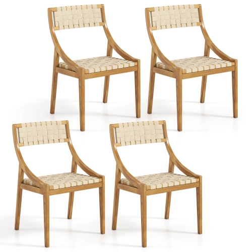 Costway 1/2/4 PCS Outdoor Dining Chair Teak Wood Armless Patio Chair with Webbing Seat & Backrest