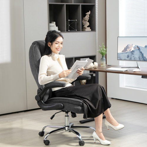 HOMCOM High Back Office Chair, Executive Desk Chair with Swivel Wheels, Flip-up Armrest, Adjustable Height, Modern Diamond Fabric Computer Gaming