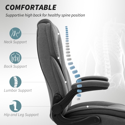 HOMCOM High Back Office Chair, Executive Desk Chair with Swivel Wheels, Flip-up Armrest, Adjustable Height, Modern Diamond Fabric Computer Gaming
