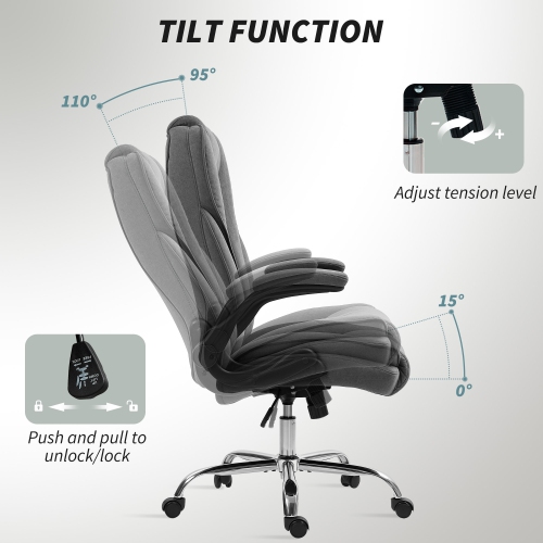 HOMCOM High Back Office Chair, Executive Desk Chair with Swivel Wheels, Flip-up Armrest, Adjustable Height, Modern Diamond Fabric Computer Gaming