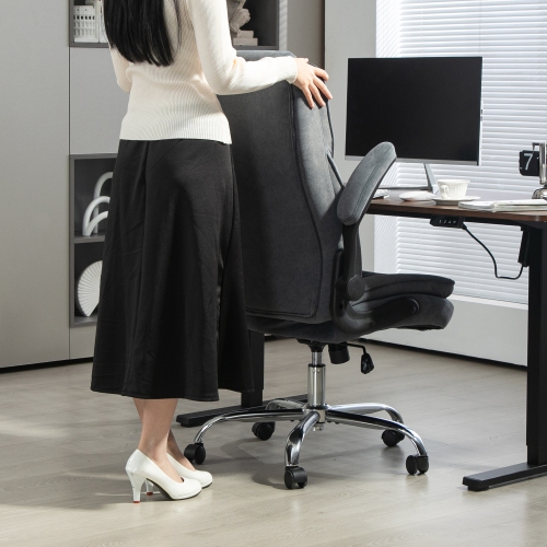 HOMCOM High Back Office Chair, Executive Desk Chair with Swivel Wheels, Flip-up Armrest, Adjustable Height, Modern Diamond Fabric Computer Gaming