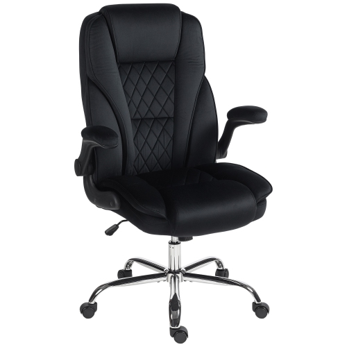 HOMCOM High Back Office Chair, Executive Desk Chair with Swivel Wheels, Flip-up Armrest, Adjustable Height, Modern Diamond Fabric Computer Gaming