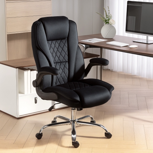 HOMCOM High Back Office Chair, Executive Desk Chair with Swivel Wheels, Flip-up Armrest, Adjustable Height, Modern Diamond Fabric Computer Gaming