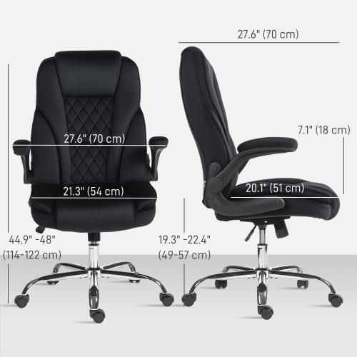 HOMCOM High Back Office Chair, Executive Desk Chair with Swivel Wheels, Flip-up Armrest, Adjustable Height, Modern Diamond Fabric Computer Gaming