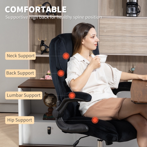HOMCOM High Back Office Chair, Executive Desk Chair with Swivel Wheels, Flip-up Armrest, Adjustable Height, Modern Diamond Fabric Computer Gaming