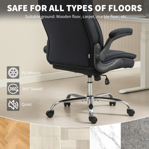 HOMCOM High Back Office Chair, Executive Desk Chair with Swivel Wheels, Flip-up Armrest, Adjustable Height, Modern Diamond Fabric Computer Gaming