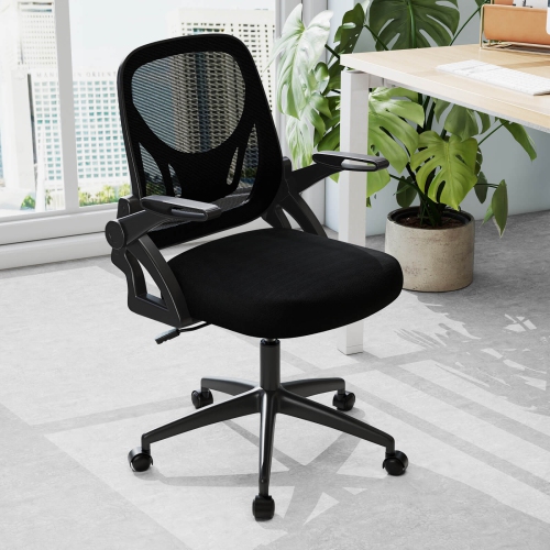 Costway Mesh Office Chair with Lumbar Support & Flip-up Arms Rolling Casters for Work Pink/Navy/Black/Gray/Green/Beige