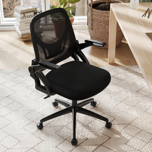 Costway Mesh Office Chair with Lumbar Support & Flip-up Arms Rolling Casters for Work Pink/Navy/Black/Gray/Green/Beige