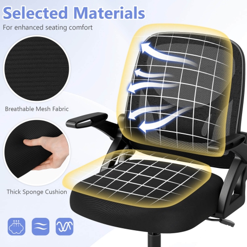 Costway Mesh Office Chair with Lumbar Support & Flip-up Arms Rolling Casters for Work Pink/Navy/Black/Gray/Green/Beige