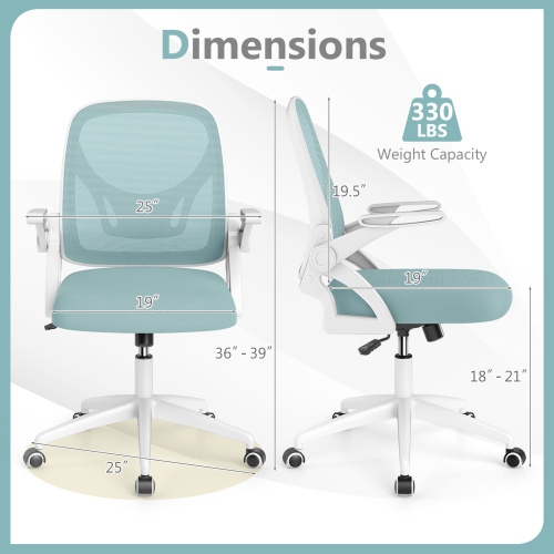 Costway Mesh Office Chair with Lumbar Support & Flip-up Arms Rolling Casters for Work Pink/Navy/Black/Gray/Green/Beige