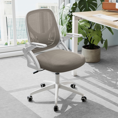 Costway Mesh Office Chair with Lumbar Support & Flip-up Arms Rolling Casters for Work Pink/Navy/Black/Gray/Green/Beige