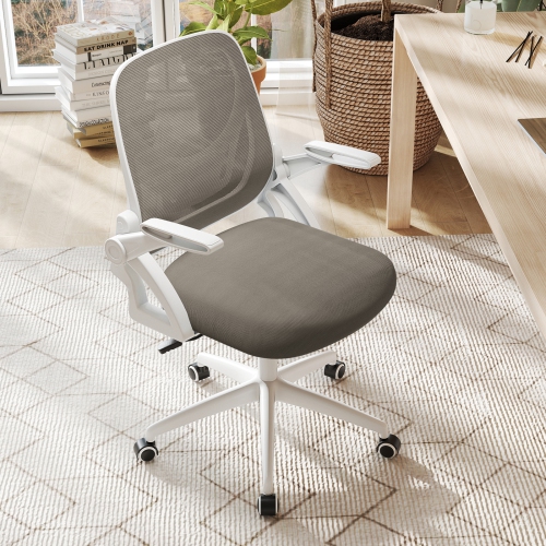 Costway Mesh Office Chair with Lumbar Support & Flip-up Arms Rolling Casters for Work Pink/Navy/Black/Gray/Green/Beige
