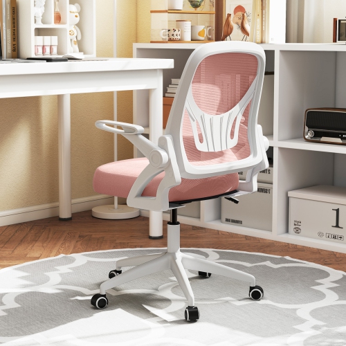 Costway Mesh Office Chair with Lumbar Support & Flip-up Arms Rolling Casters for Work Pink/Navy/Black/Gray/Green/Beige