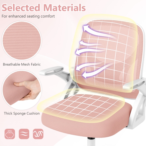 Costway Mesh Office Chair with Lumbar Support & Flip-up Arms Rolling Casters for Work Pink/Navy/Black/Gray/Green/Beige