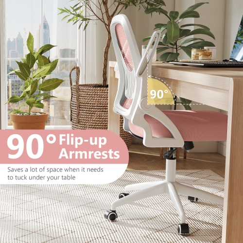 Costway Mesh Office Chair with Lumbar Support & Flip-up Arms Rolling Casters for Work Pink/Navy/Black/Gray/Green/Beige