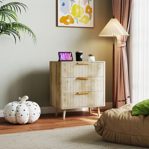 HOMCOM Dresser for Bedroom with 3 Drawers, Fluted Compact Storage Chest of Drawers with Solid Wood Legs and Finger Pulls for Living Room, Hallway,