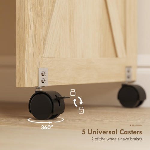 HOMCOM Folding Sewing Table, Rolling Craft Table with Magnetic Barn Door, 2 Bins, Storage Shelf, 18 Pegs, Lockable Wheels, Sewing Machine Cabinet for