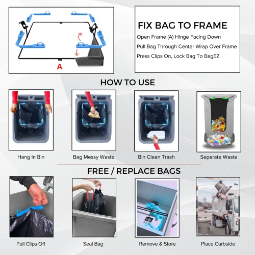 BagEZ Medium Garbage Can Bag Holder, 13x13 Inch, Fits 25–96 Gallon Bins, Compatible with 10–33 Gallon Liners, Prevents Waste Contact, for Bins with