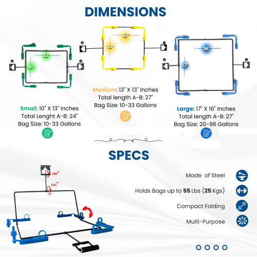BagEZ Medium Garbage Can Bag Holder, 13x13 Inch, Fits 25–96 Gallon Bins, Compatible with 10–33 Gallon Liners, Prevents Waste Contact, for Bins with