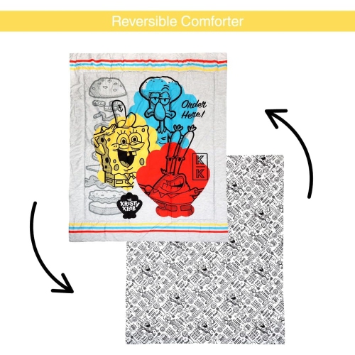 SpongeBob Squarepants Twin Bedding Set – 4 Piece Kids Set with Comforter, Fitted Sheet, Flat Sheet & Pillowcase