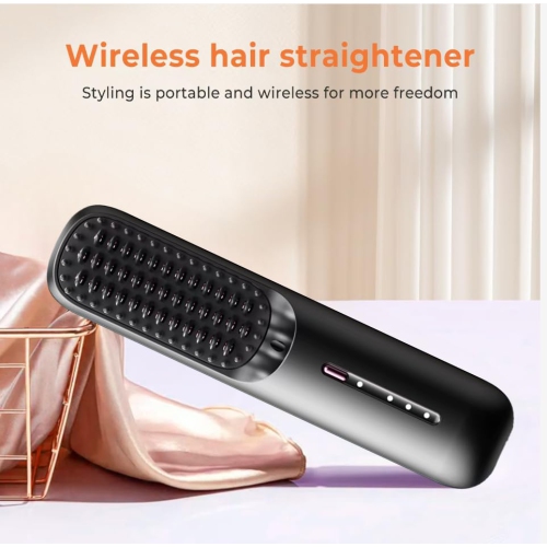 Portable Wireless Hair Straightener, Cordless Hair Straightener Brush Electric Hair Straightening Comb USB Rechargeable Portable Hair Brush