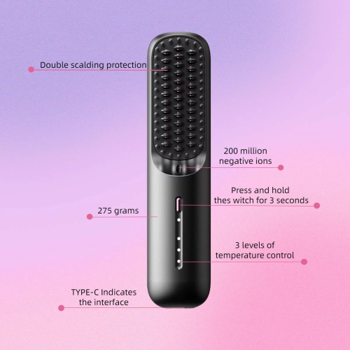 Portable Wireless Hair Straightener, Cordless Hair Straightener Brush Electric Hair Straightening Comb USB Rechargeable Portable Hair Brush