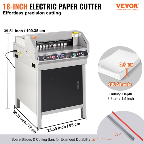 VEVOR 1.57 in/40 mm Electric Hydraulic Paper Cutter,Heavy Duty Paper Cutter Machine,Cutting Thickness, 18 in / 457.2 mm Cutting Width, Industrial