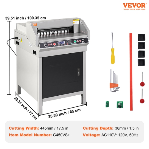 VEVOR 1.57 in/40 mm Electric Hydraulic Paper Cutter,Heavy Duty Paper Cutter Machine,Cutting Thickness, 18 in / 457.2 mm Cutting Width, Industrial