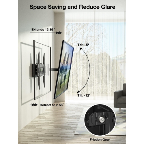 USX MOUNT Full Motion TV Wall Mount for Most 32-70 inch TVs up to 99 Lbs, Wall Mount TV Bracket with Articulating Swivel Tilting, TV Mount Fit 12"