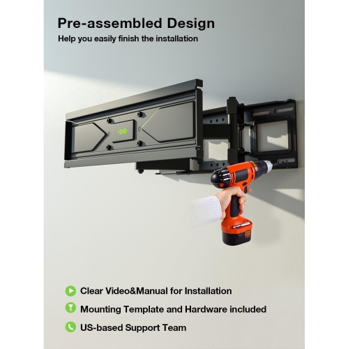 USX MOUNT Full Motion TV Wall Mount for Most 32-70 inch TVs up to 99 Lbs, Wall Mount TV Bracket with Articulating Swivel Tilting, TV Mount Fit 12"