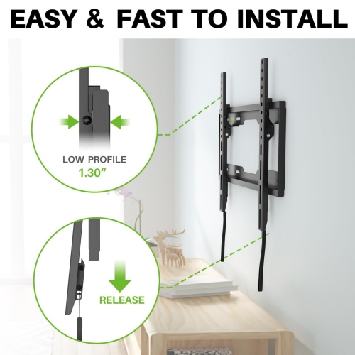 USX MOUNT Fixed TV Wall Mount with Low Profile for Most 26-60" Flat Screen TVs, Wall Mount TV Bracket with VESA Up to 400x400mm and 99lbs Loading, TV