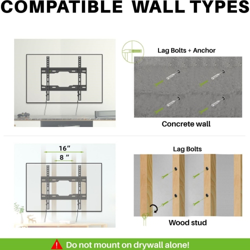 USX MOUNT Fixed TV Wall Mount with Low Profile for Most 26-60" Flat Screen TVs, Wall Mount TV Bracket with VESA Up to 400x400mm and 99lbs Loading, TV