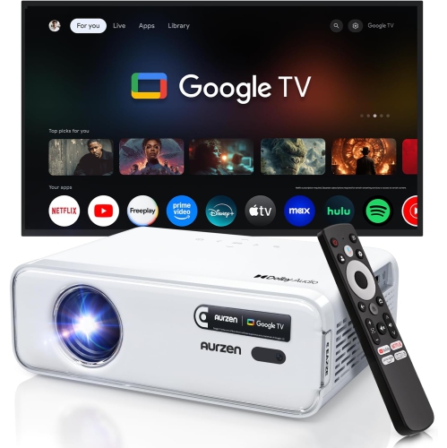 Aurzen EAZZE D1G Google TV 4K Supported Smart Projector with WiFi & Bluetooth, Auto Focus & Keystone, Dolby Audio, Zoom, Native 1080P Movie,...