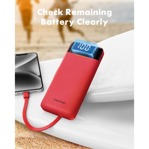 10000mAh Power Bank with LCD Display with Built-In Cables – 6 Outputs, 3 Inputs, 3A Fast Charging Power Bank for Samsung, Google Pixel and More