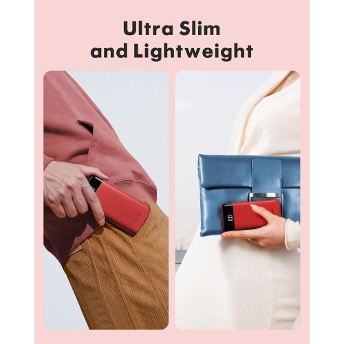 10000mAh Power Bank with LCD Display with Built-In Cables – 6 Outputs, 3 Inputs, 3A Fast Charging Power Bank for Samsung, Google Pixel and More