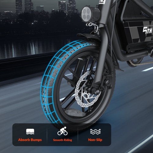 5E WHEEL 650 W Puissant vélo électrique pliable : Gamme 40 km, vitesse 32 km/H, freins à double disque et éclairage intégré pour