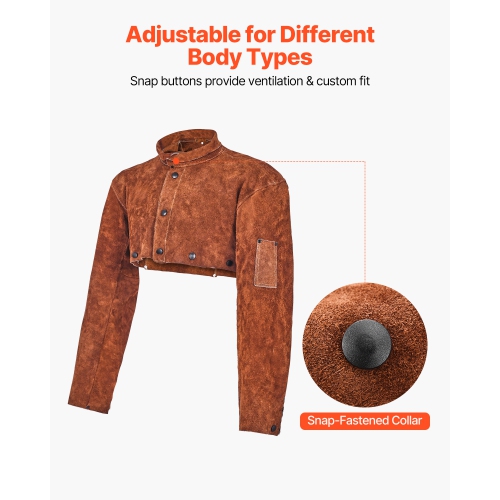 VEVOR XXL-Size Leather Welding Cape Sleeve, Heavy Duty Flame Resistant Cowhide Safety Cape Sleeves for Men Women, Heat-Resistant for Welding,