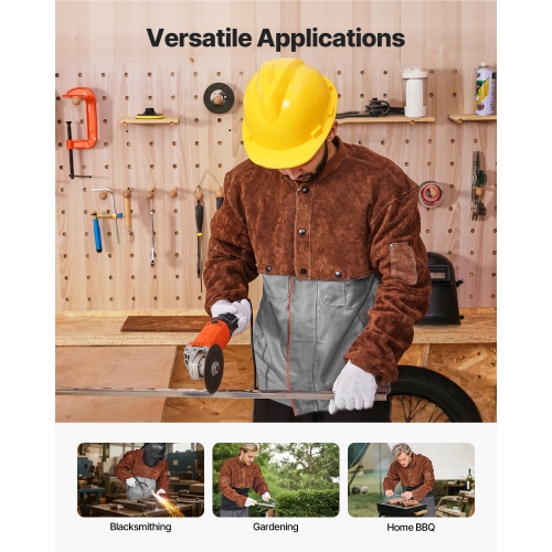 VEVOR XXL-Size Leather Welding Cape Sleeve, Heavy Duty Flame Resistant Cowhide Safety Cape Sleeves for Men Women, Heat-Resistant for Welding,