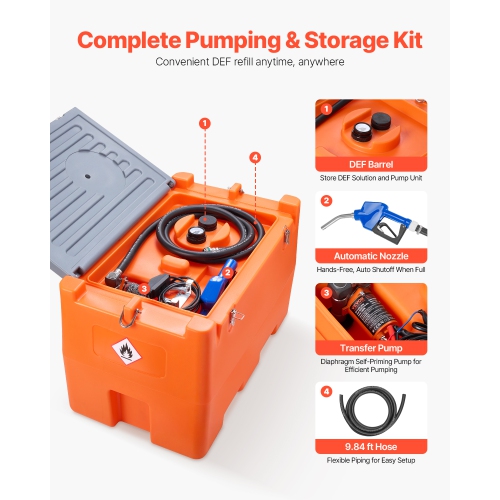 VEVOR 12V DEF Transfer Pump Kit,7 GPM,Diaphragm Irrigation Self Priming Electric Water Pump,with 48 Gallon Tank,Automatic Nozzle,9.84 ft Hose,26.25