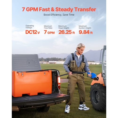 VEVOR 12V DEF Transfer Pump Kit,7 GPM,Diaphragm Irrigation Self Priming Electric Water Pump,with 48 Gallon Tank,Automatic Nozzle,9.84 ft Hose,26.25