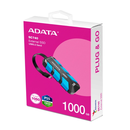 ADATA SC740-1000G-CBU Portable External SC730 1TB USB 3.2 Gen2 Mini Shock and Drop Proof SSD