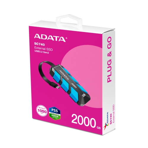 ADATA SC740-2000G-CBU Portable External SC730 2TB USB 3.2 Gen2 Mini Shock and Drop Proof SSD